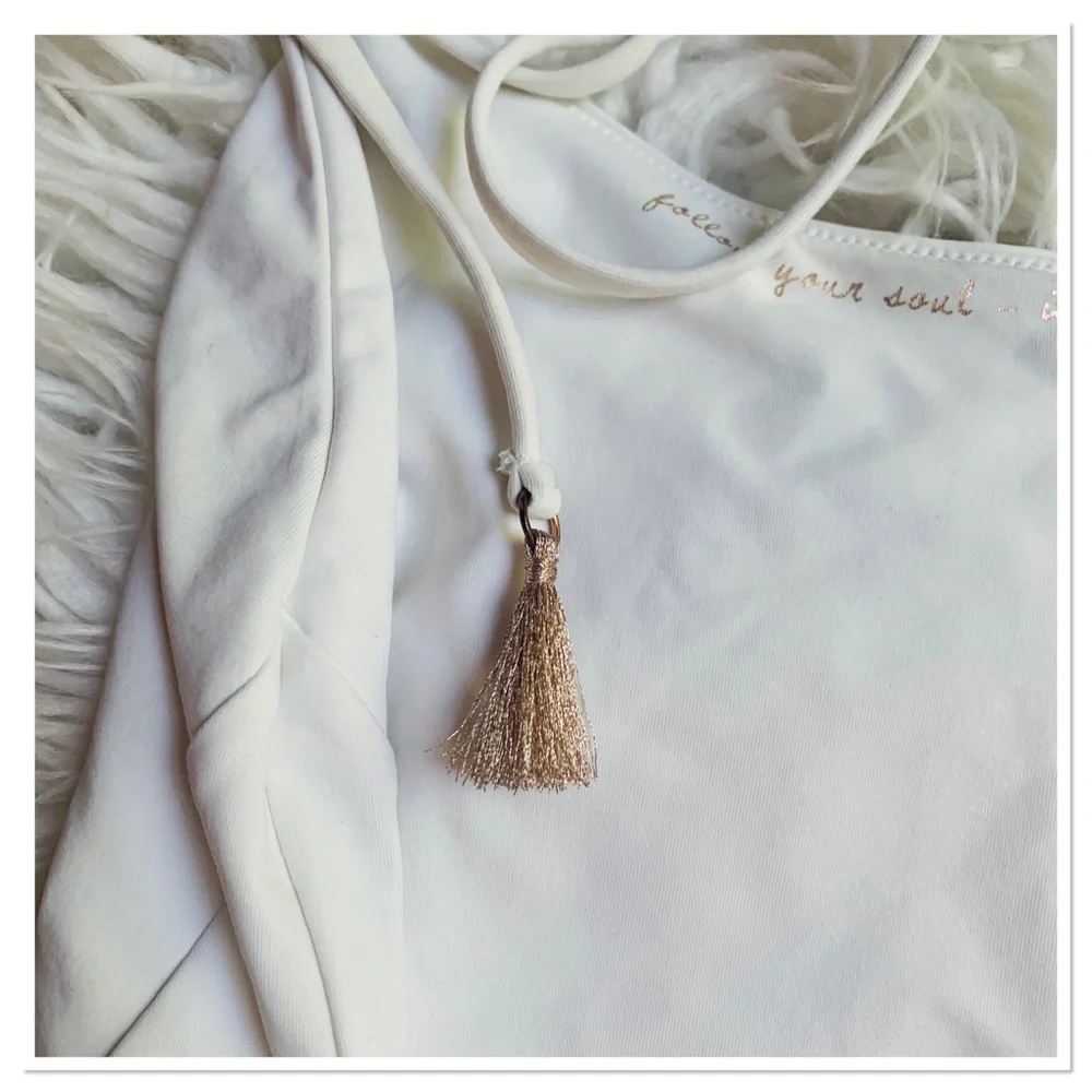 Spiritual Gangster Retreat One Piece Swimsuit White Gold Lettering Size Medium - Picture 7 of 9